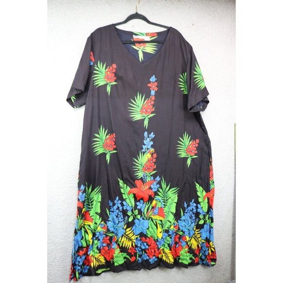La Cera Black w/Beaded Florals Maxi Dress-Size 3XL- Pockets - Picture 1 of 10